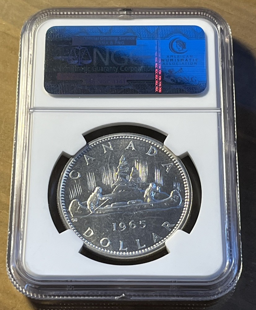 1965 Canada Silver Dollar Small Beads Pointed 5 NGC PL65