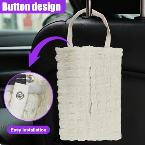 Car Tissue Holder, Soft Cute Auto Tissue Box Cover, Hanging Decorative White
