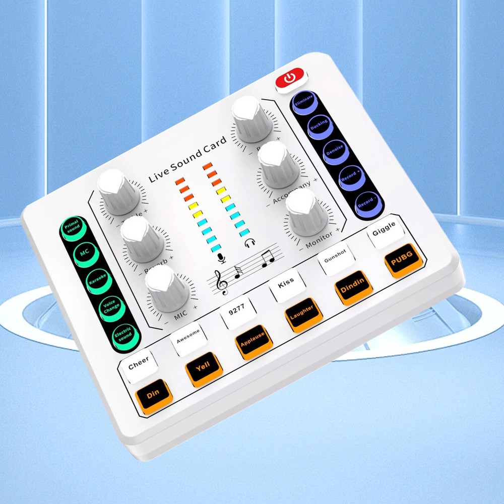 M8 Sound Card Live Streaming Interface External USB Live Broadcast Mic White