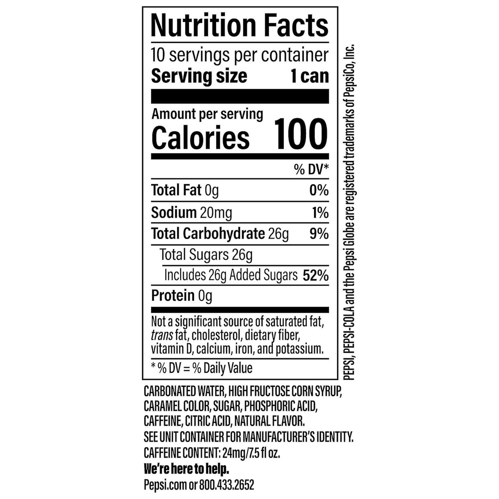Pepsi Soda, 7.5 Ounce Mini Cans - 10 Pack