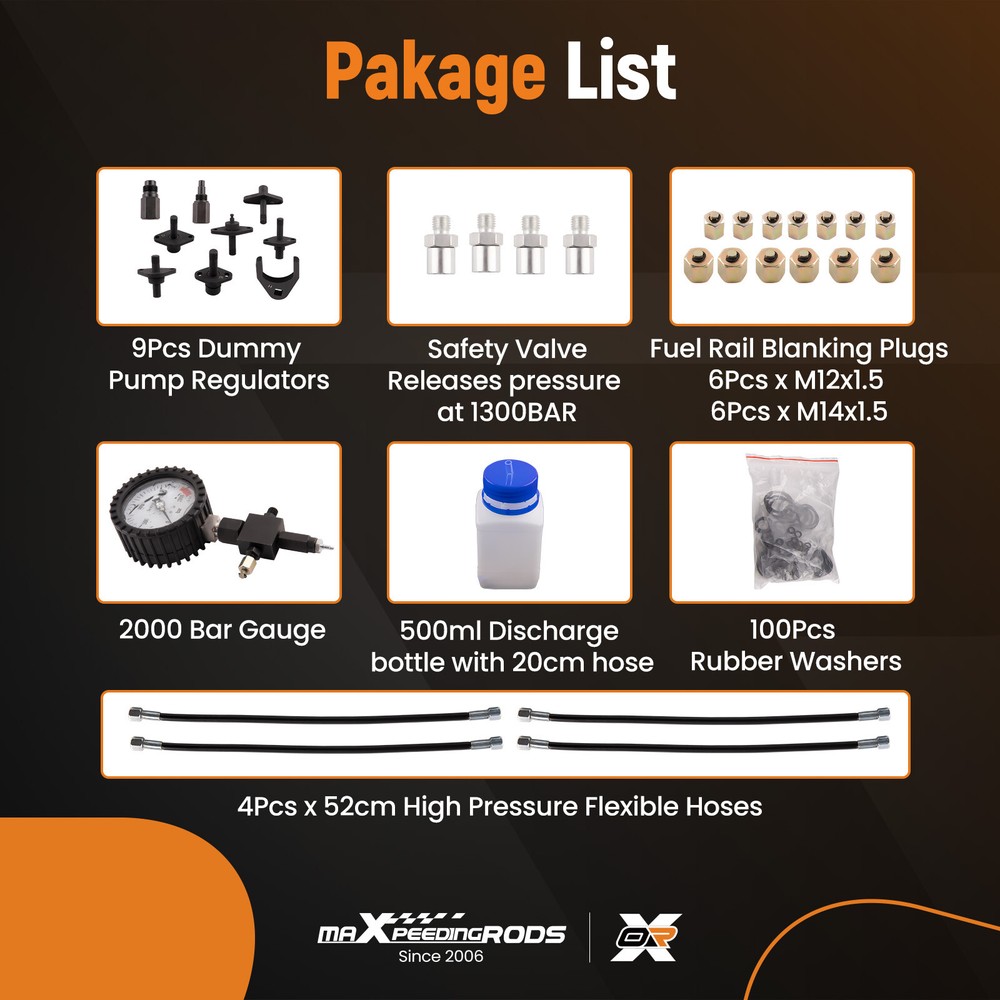 Common Rail High Pressure Testing Kit Diesel Engine Diagnostic 2000BAR Gauge