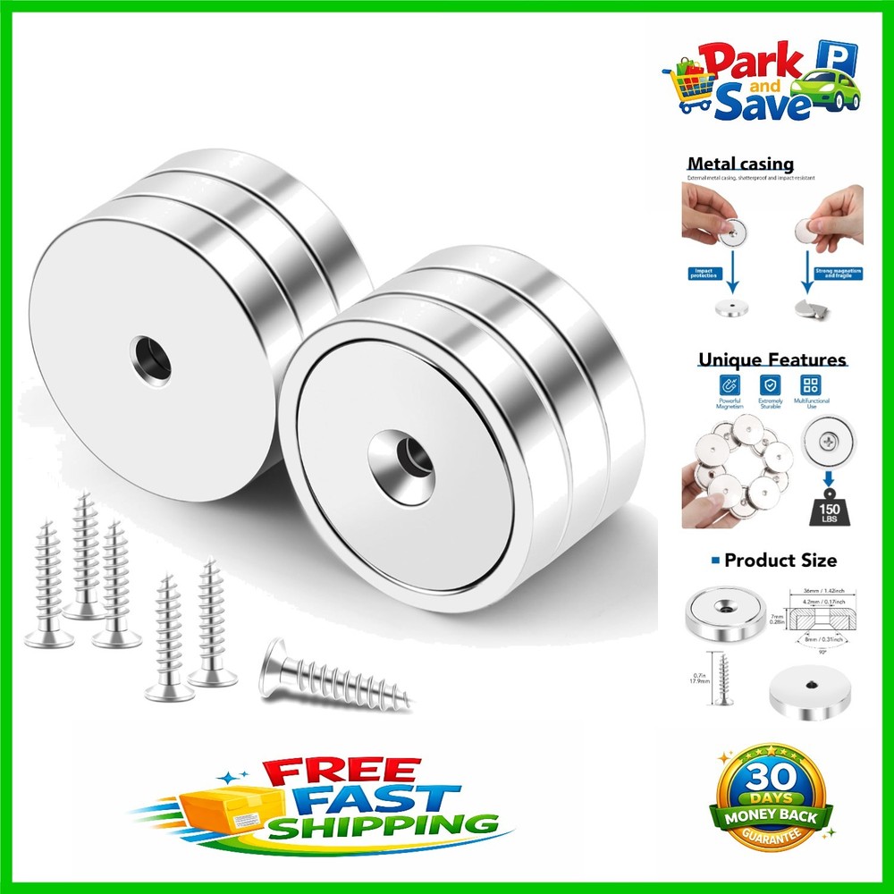 6-Pack Round Waterproof Neodymium Magnets with 150lb Pull Force – Versatile Use