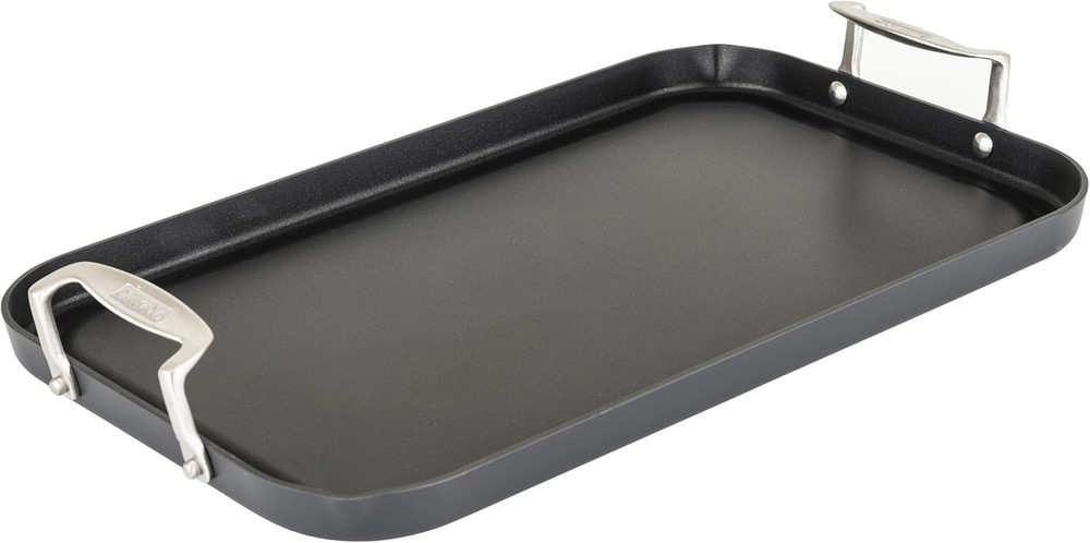 Nonstick Double Burner Griddle, 19 X 11 Inch Hard Anodized Kitchen Grill Pan wit