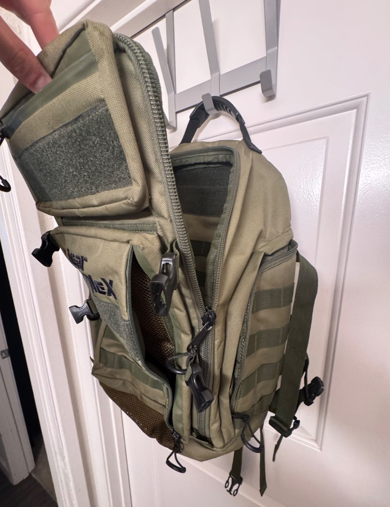 "Bear Komplex" Durable Tactical (Green) Backpack, 1 broken zipper, 4+ pockets
