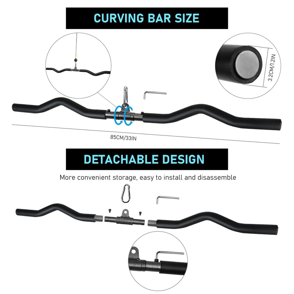 LAT Pull Down Bar, Detachable LAT Pulldown Attachment with Swivel Joint Wide ...