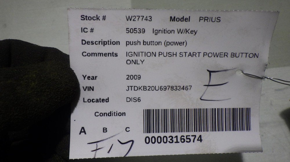 09 TOYOTA PRIUS IGNITION PUSH START POWER BUTTON