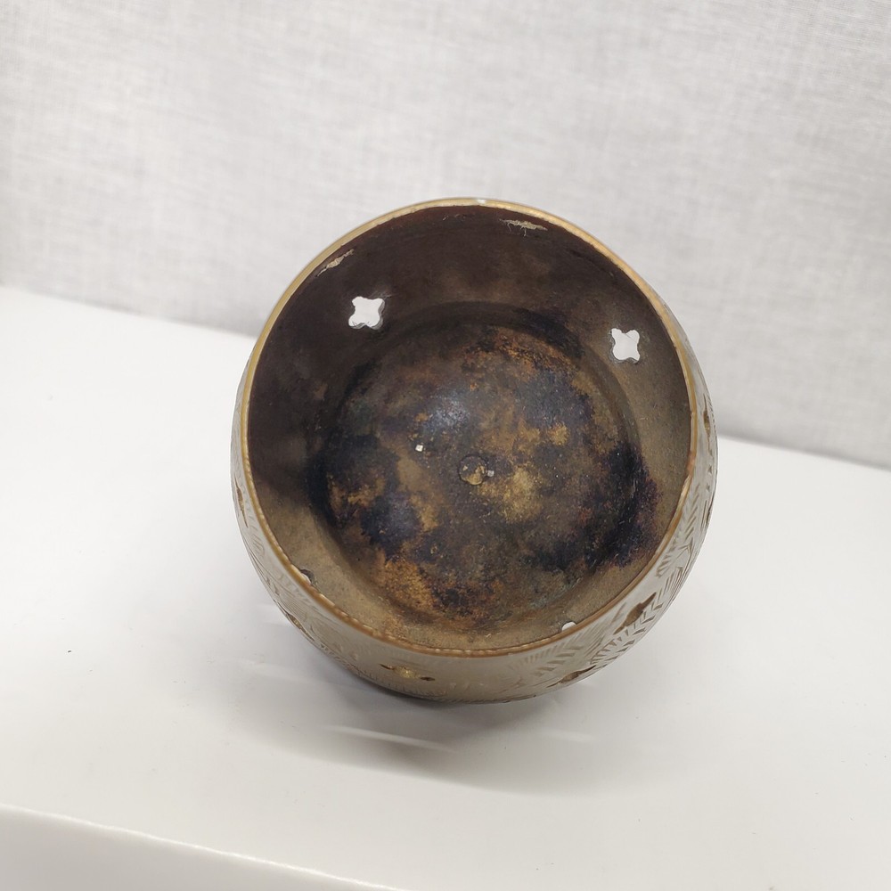 Solid Brass 3" INCENSE BURNER Etched on 3 Feet