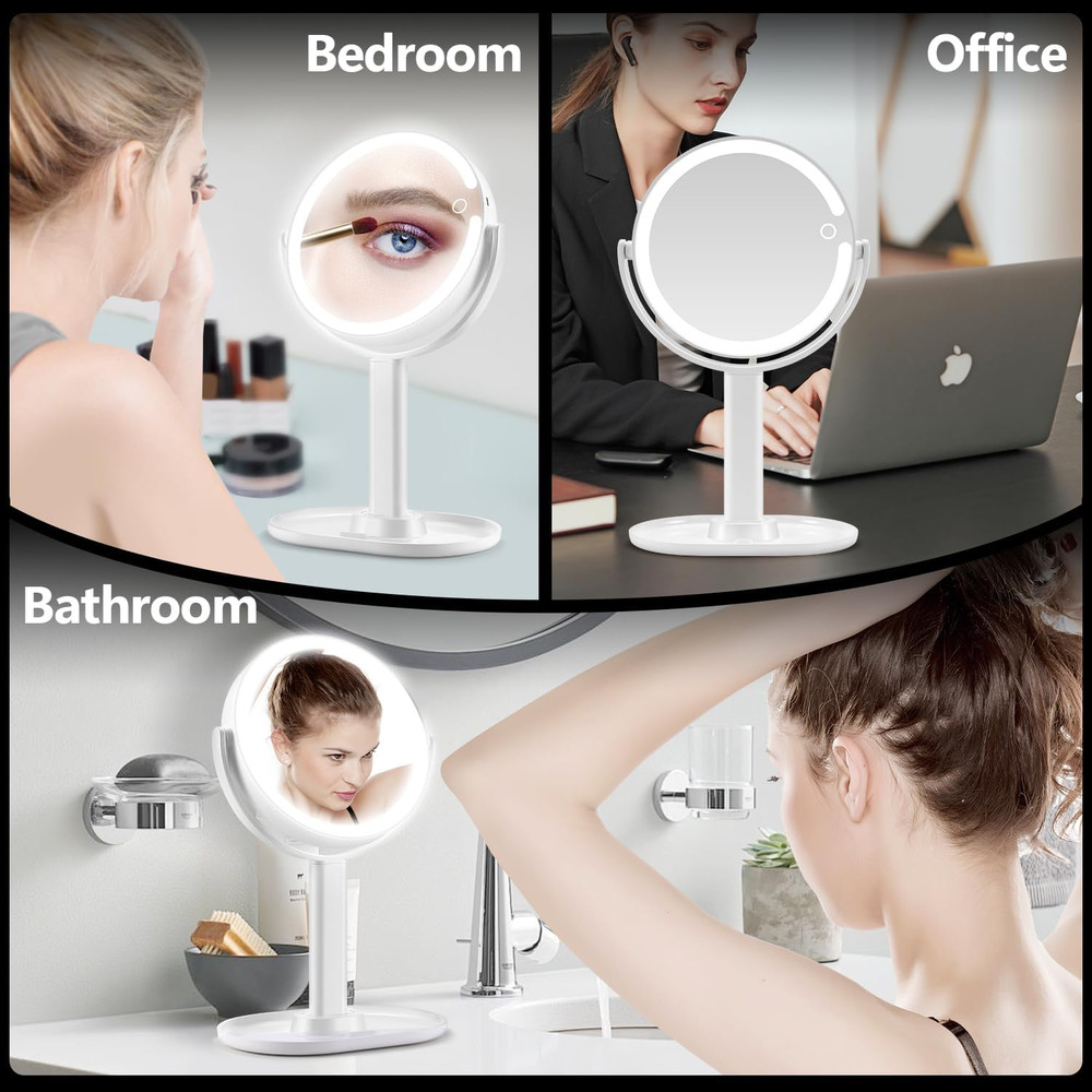 Illuminated 20X Magnifying Vanity Mirror with Touch Switch and 3 Color Options