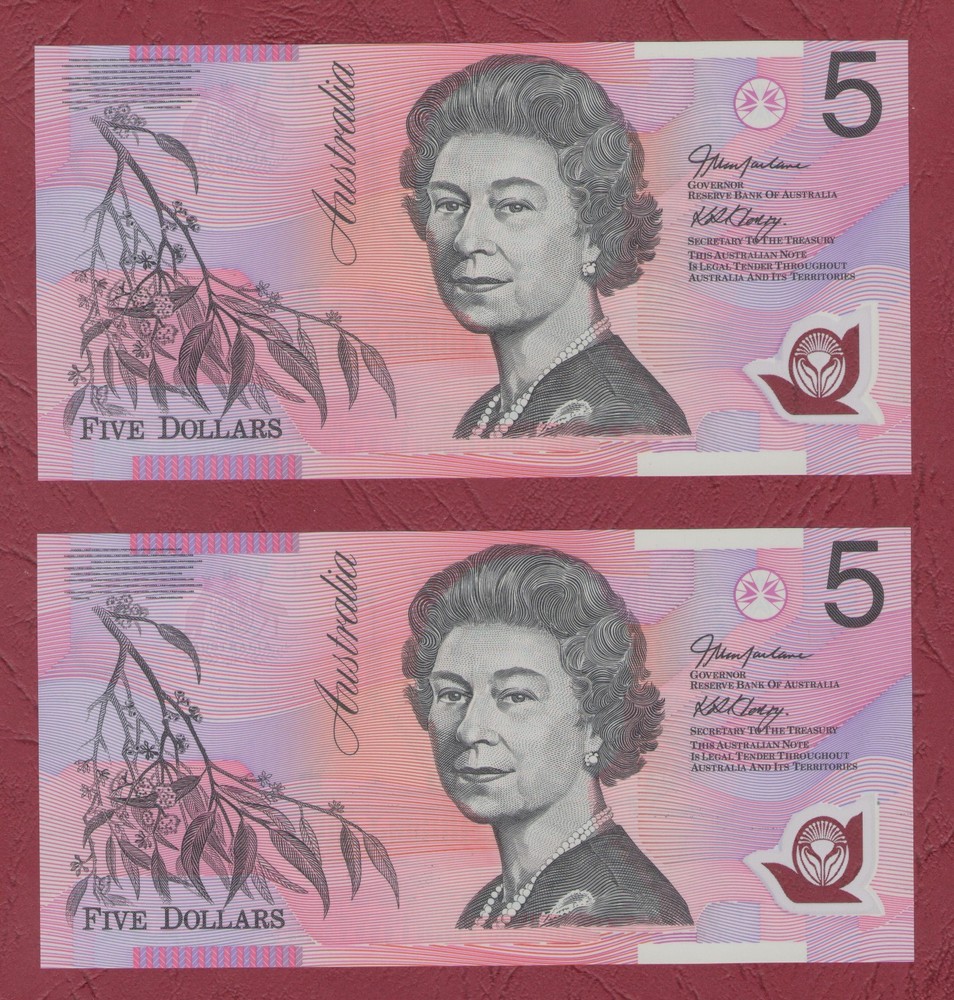 AUSTRALIAN BANKNOTE $5 Five Dollars 2005 LAST PREFIX KC05 UNC