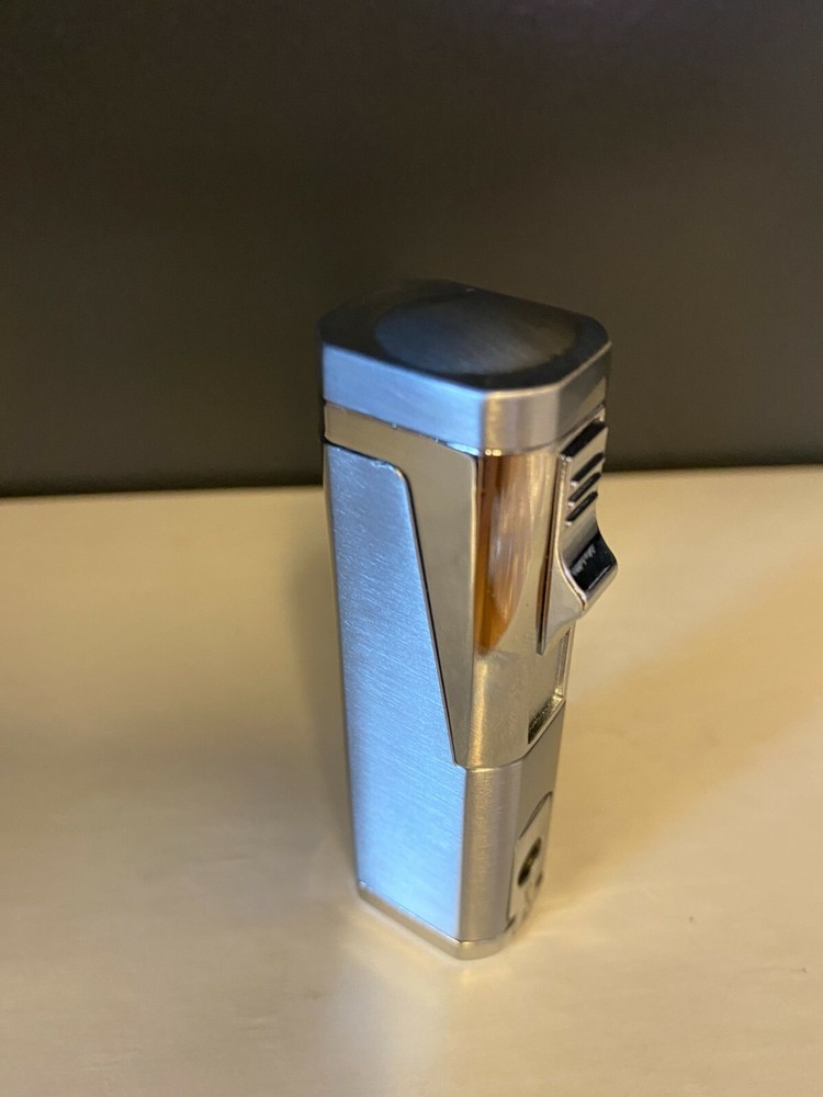 Triple Flame Cigar Torch Lighter with Cigar Punch Cutter Silver W/ Gift Box