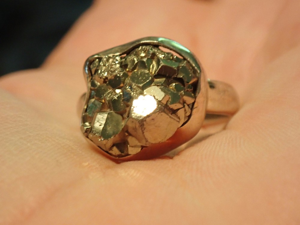 Pyrite Druzy 925 Sterling Silver Ring sz.8