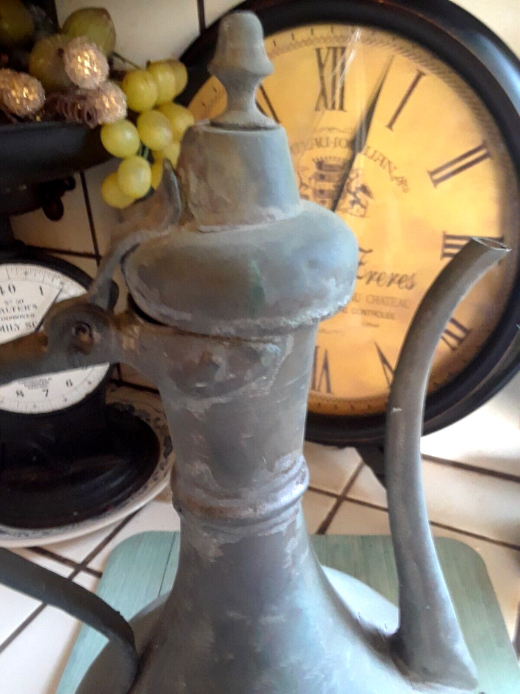 ANTQ Primitive Turkish Rustic Copper Water Urn Pitcher◇Attached Lid◇Lrg 15"