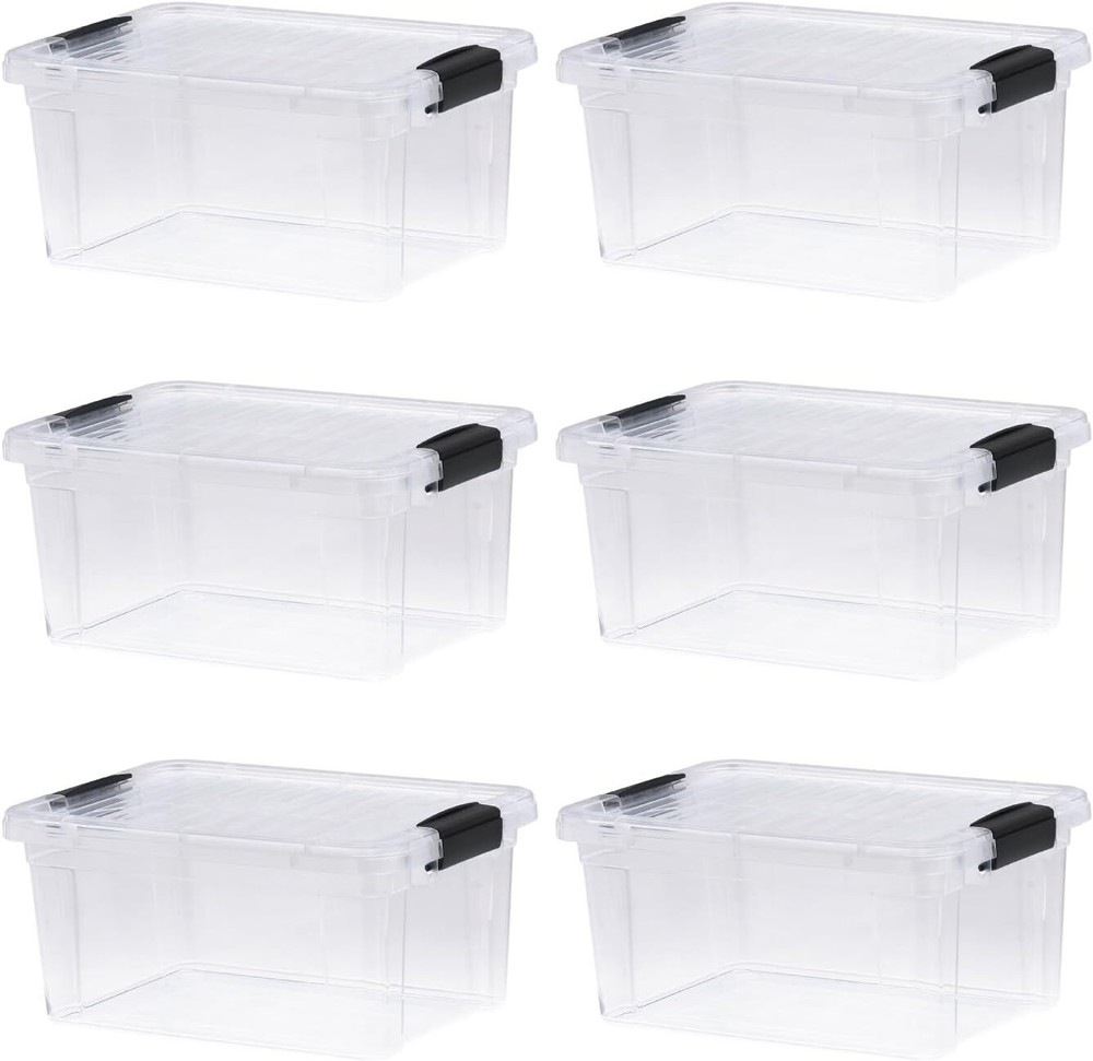 Superio Clear Storage Box with Lid, 6.75 Quart Plastic Container Bins, 6-Pack