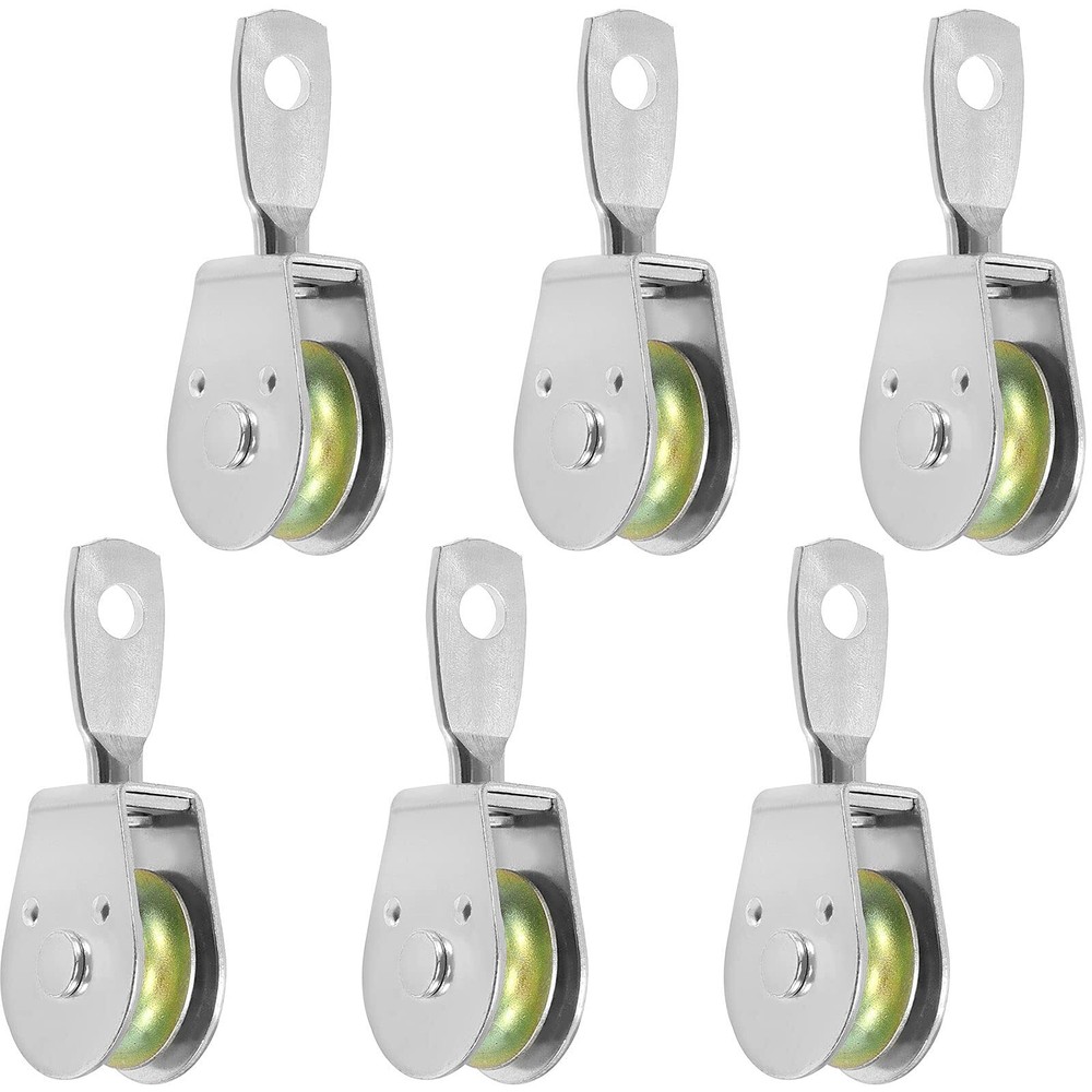 Single Pulley Block 6 Pack 4 Inch Solid Iron Swivel 3/8 Inch Cable 420Lbs