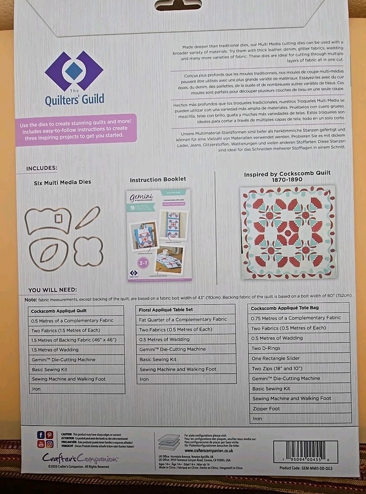 GEMINI Quilting Dies" Cockcomb Applique" Pattern & instruct. kit Crafter's Com.