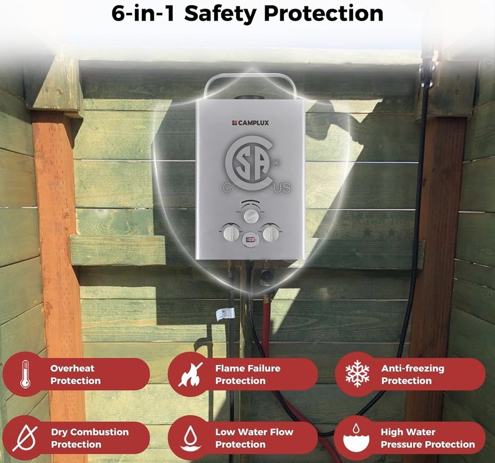 Camplux 6L Tankless Water Heater - BW158G - 1.58 GPM, 41,000 BTU - Gray