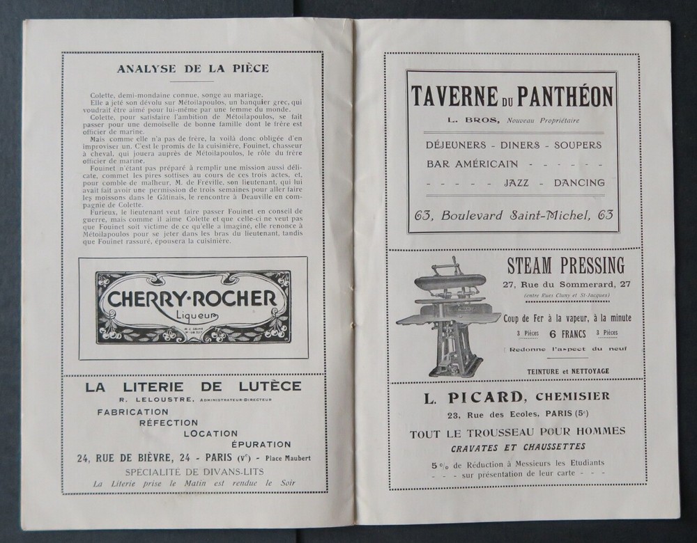 Programme July 1926 THEATRE CLUNY by Lérice Prête-moi ta soeur program
