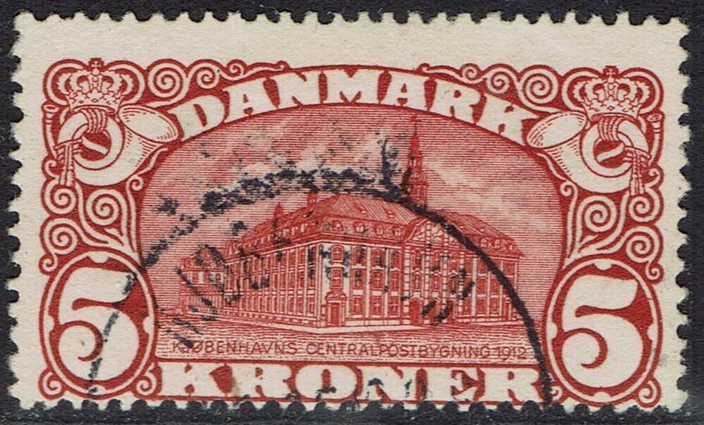 DENMARK 1912 GENERAL POST OFFICE 5KR USED