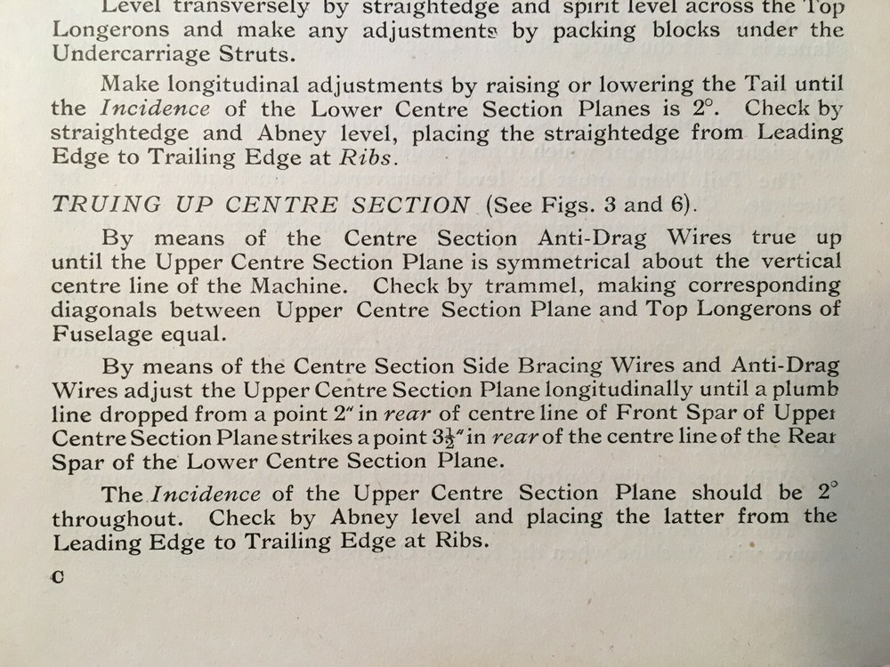 original De Havilland No. 5 with 110hp Le Rhone Erection- Rigging notes.