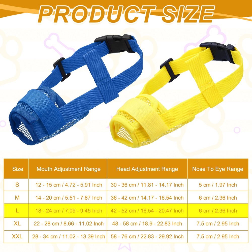2Pcs Dog Muzzle Soft Mesh Muzzle Mouth Guard Cover Yellow Blue L