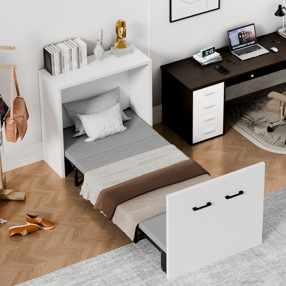 SUNYRISY Multi-Functional 2-in-1 Murphy Cabinet Bed, 4 Folded Bed With Mattress