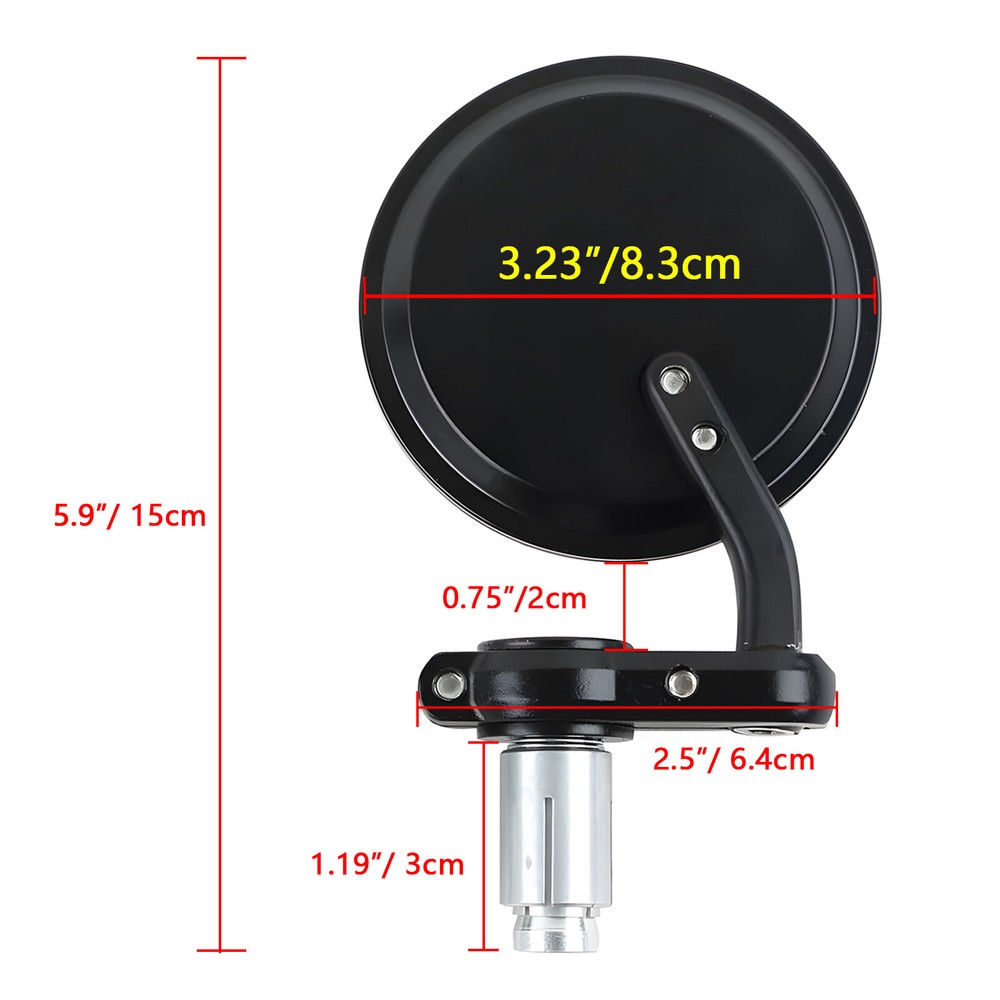 2pcs Black Motorcycle Bar End Mirrors, 3" Round Universal Side Rear View Mirrors