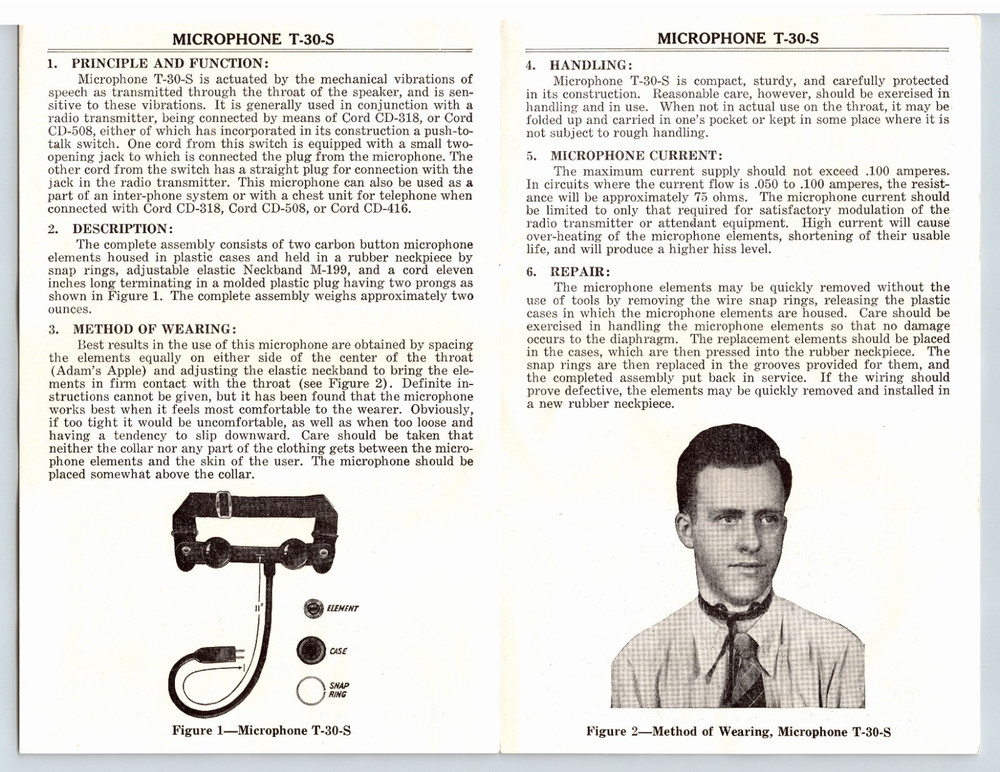1942 US Army Instruction Sheet For Microphone T-30-S Restricted Document