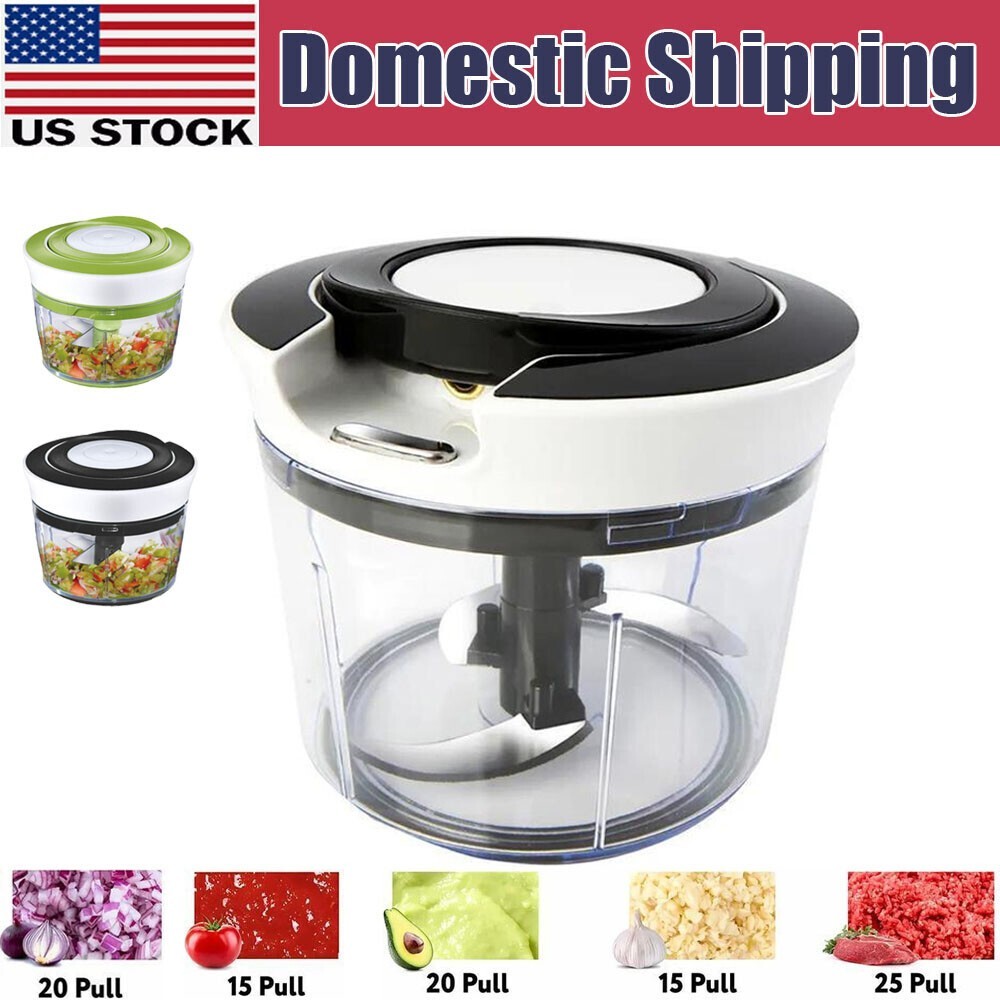 Portable Hand Pull String Food Chopper, Manual Garlic Mincer Cutter Kitchen Tool