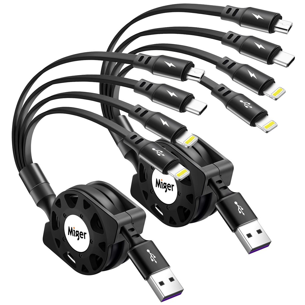 Multi Charging Cable 4A [2Pack 4Ft] Retractable USB Fast Charger Cord 4 Black