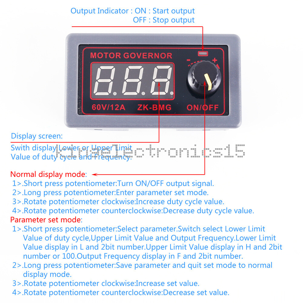 PWM 9-60V 12A 500W DC Motor Speed Governor Controller Switch BMG Digital Display