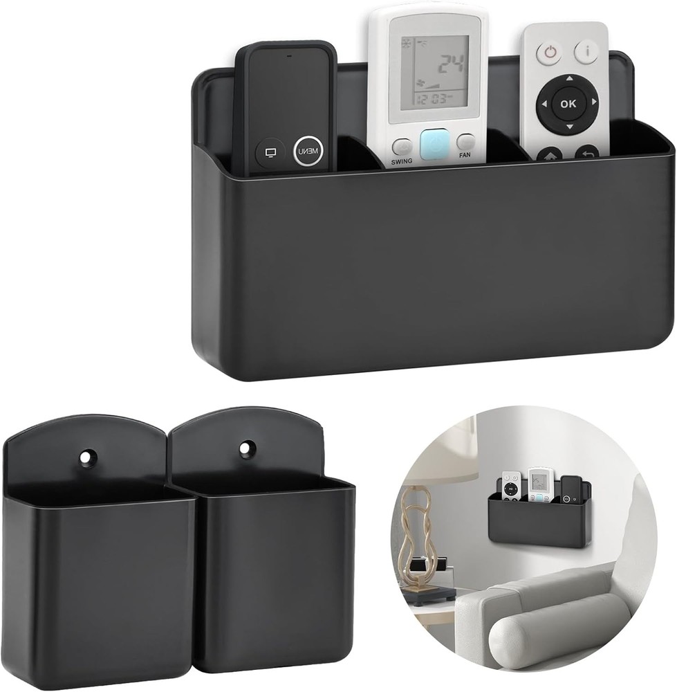 3 Pack Remote Control Holder Wall Mount Black