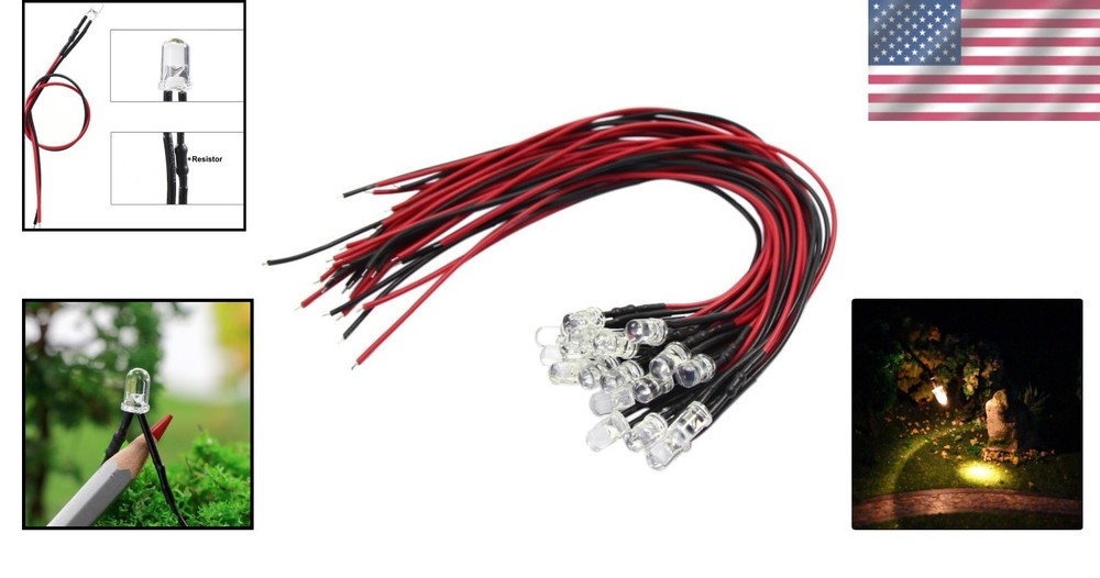 20pcs Pre-Wired 5mm Warm White LED Lights for Model Train Layouts & Projects