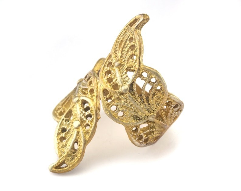Leaf Ring Adjustable Raw brass (18.5mm 8.5US inner size) 2835