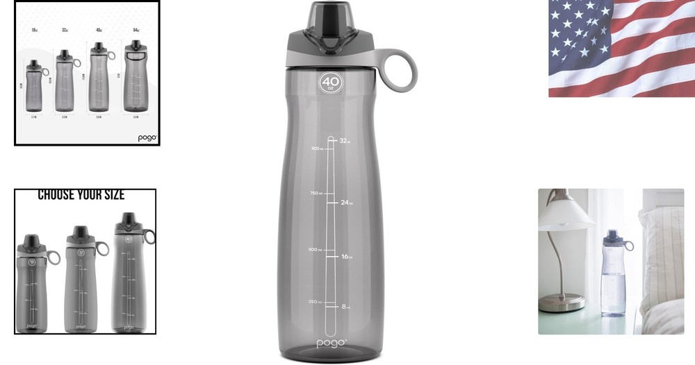 Versatile 40 Oz Grey Tritan Water Bottle with Carry Loop & Easy Clean Design
