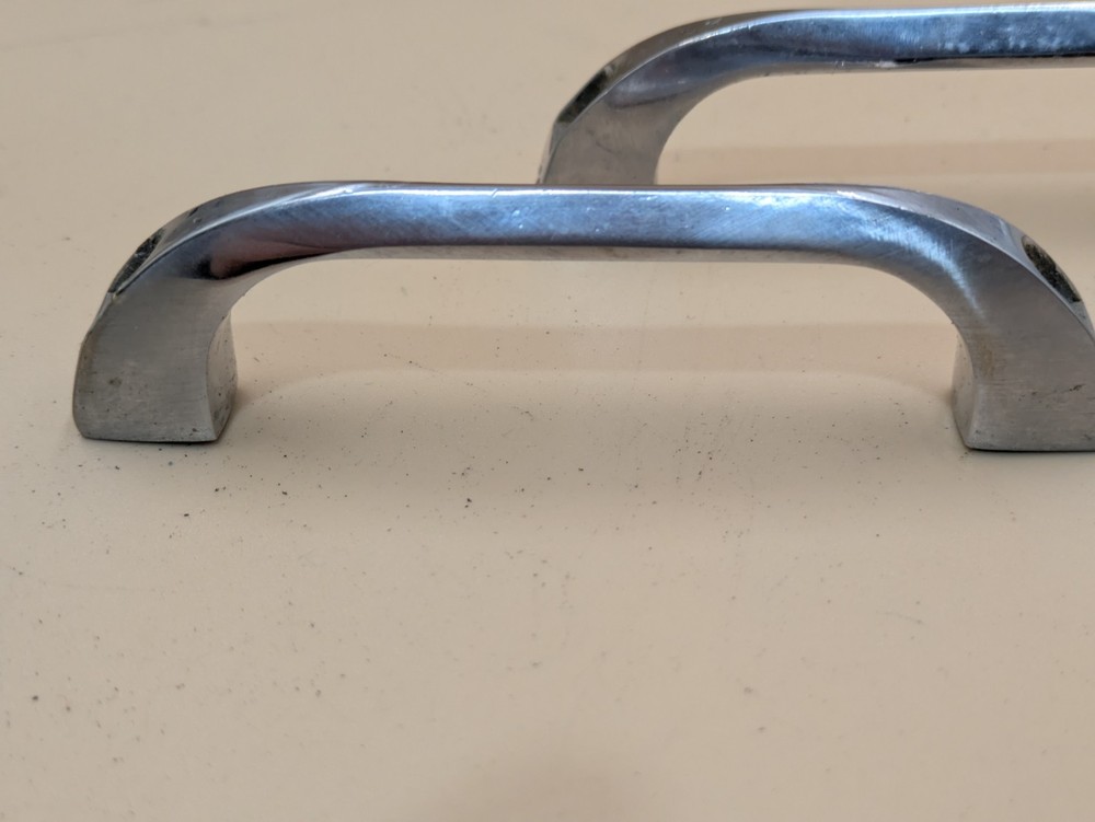 Pair Vintage Surrey Ware Mid Century Kitchen Cabinet Drawer Pull Handle Chrome