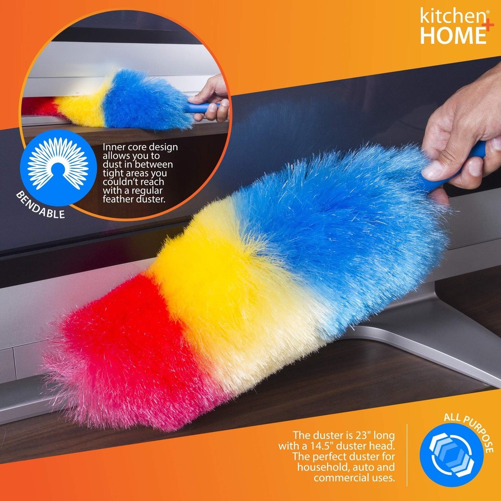 Kitchen + Home 23” inch Rainbow Static Duster - Electrostatic Feather Duster At