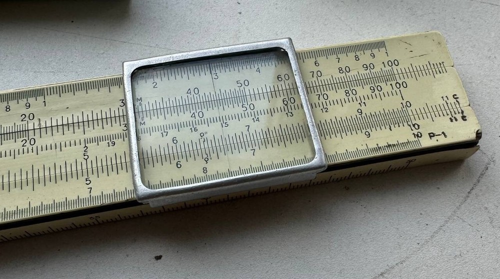 Vintage Logarithmic ruler slide with case