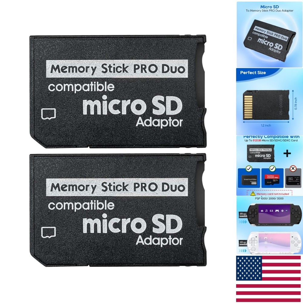 Latest PSP Memory Stick Pro Duo Adapter - 512GB Micro SD Support, 2 Pack