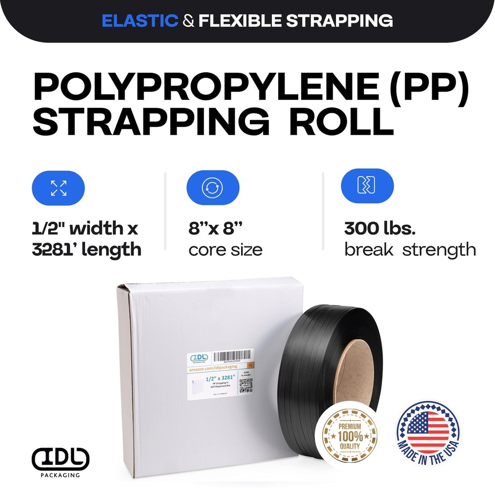 IDL Packaging 1/2 x 3281' Polypropylene (PP) Strapping Roll (300 lbs Break Stren