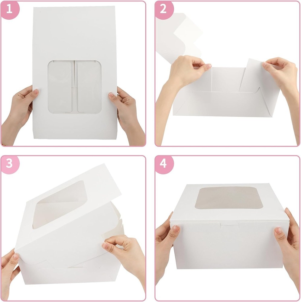 24pcs Cake Boxes, 10x10x5 Inches White Square Bakery Boxes with Window Cajas ...