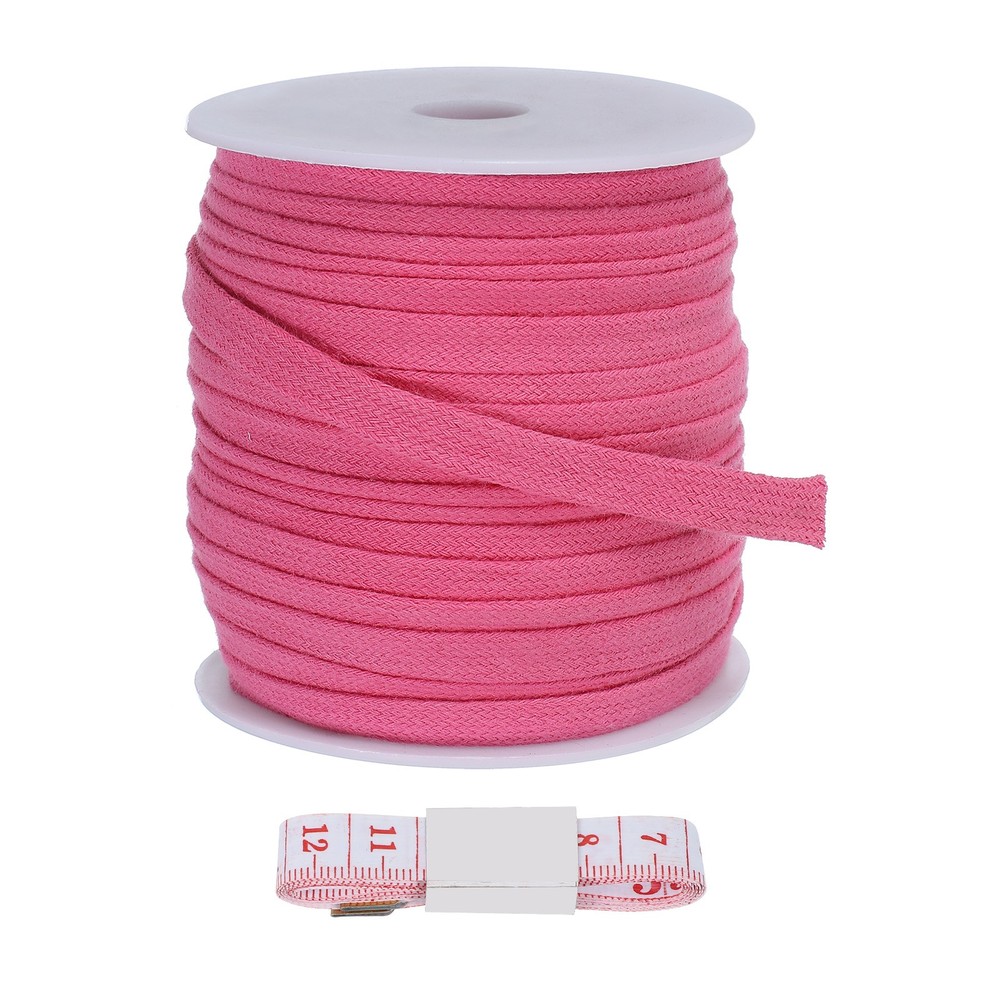 Flat Drawstring Cord 10mm x 27 Yd, Replacement Flat Rope with Ruler Dark Pink