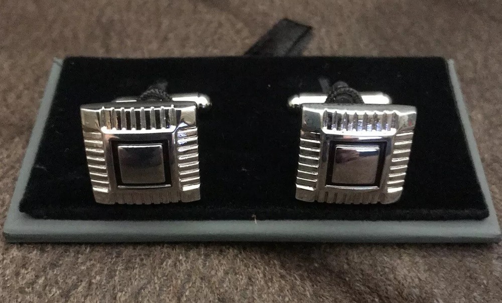 Cufflinks - Etched Square Black Framed Cufflinks