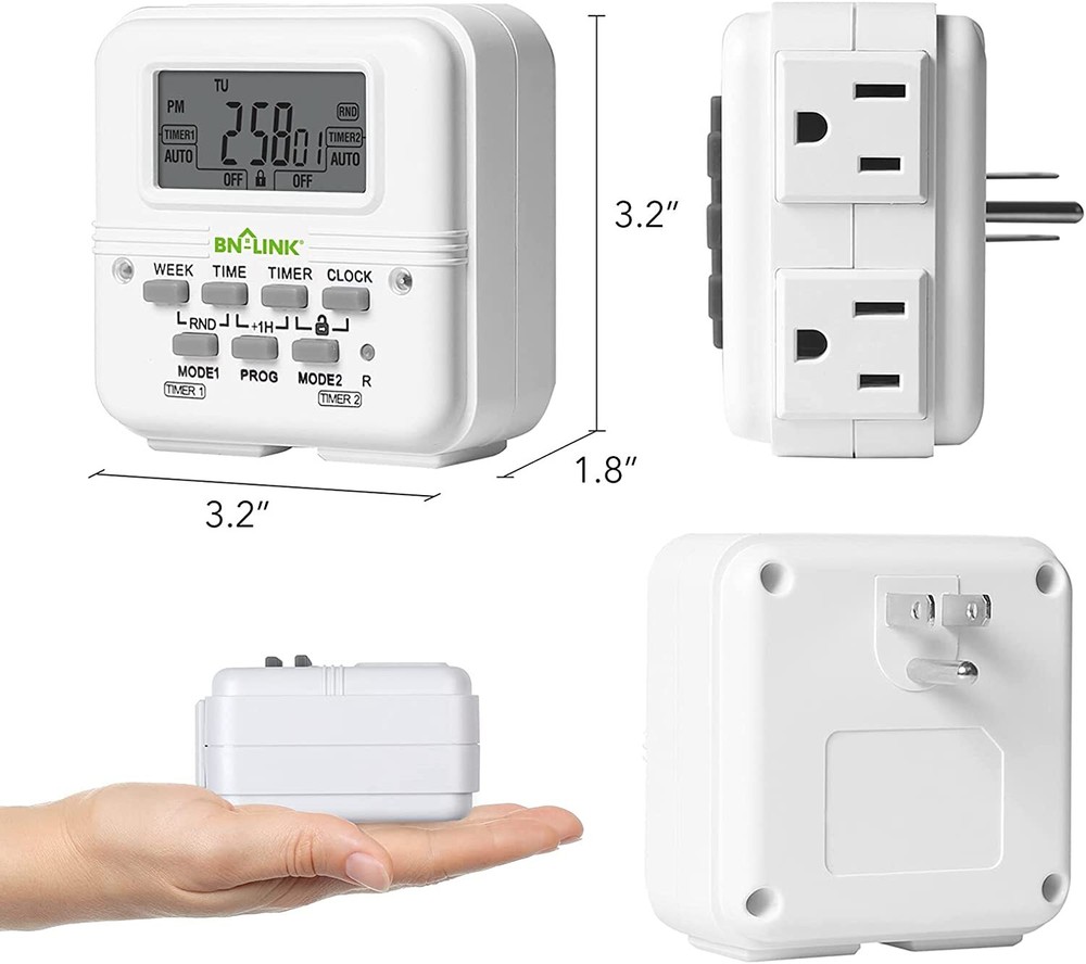 7 Day Heavy Duty Digital Programmable Timer 2Independently Plug-in Outlet Switch