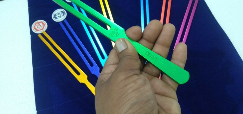 Color Chakra 8 Tuning Fork with Extra Large Handel + Activator + sign