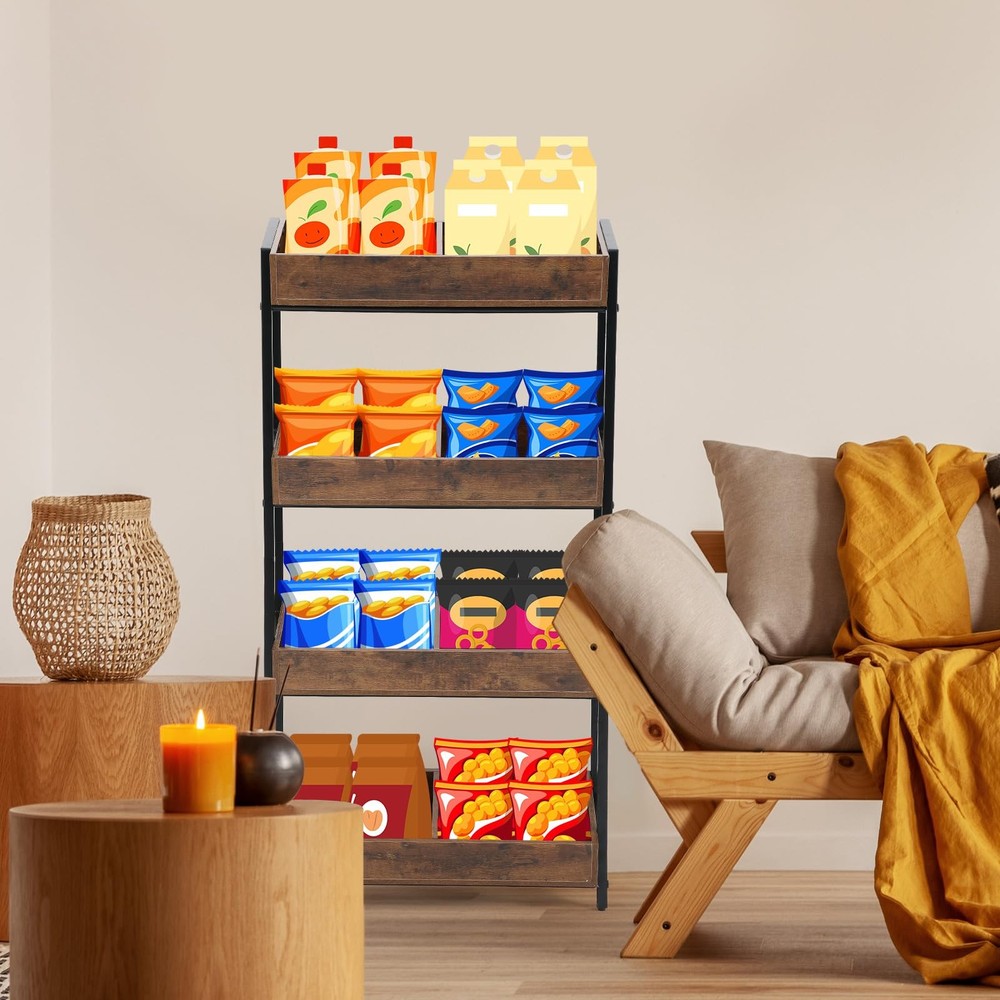 4 Tier Retail Display Shelf Concession Candy Chip Snack Rack, neutral