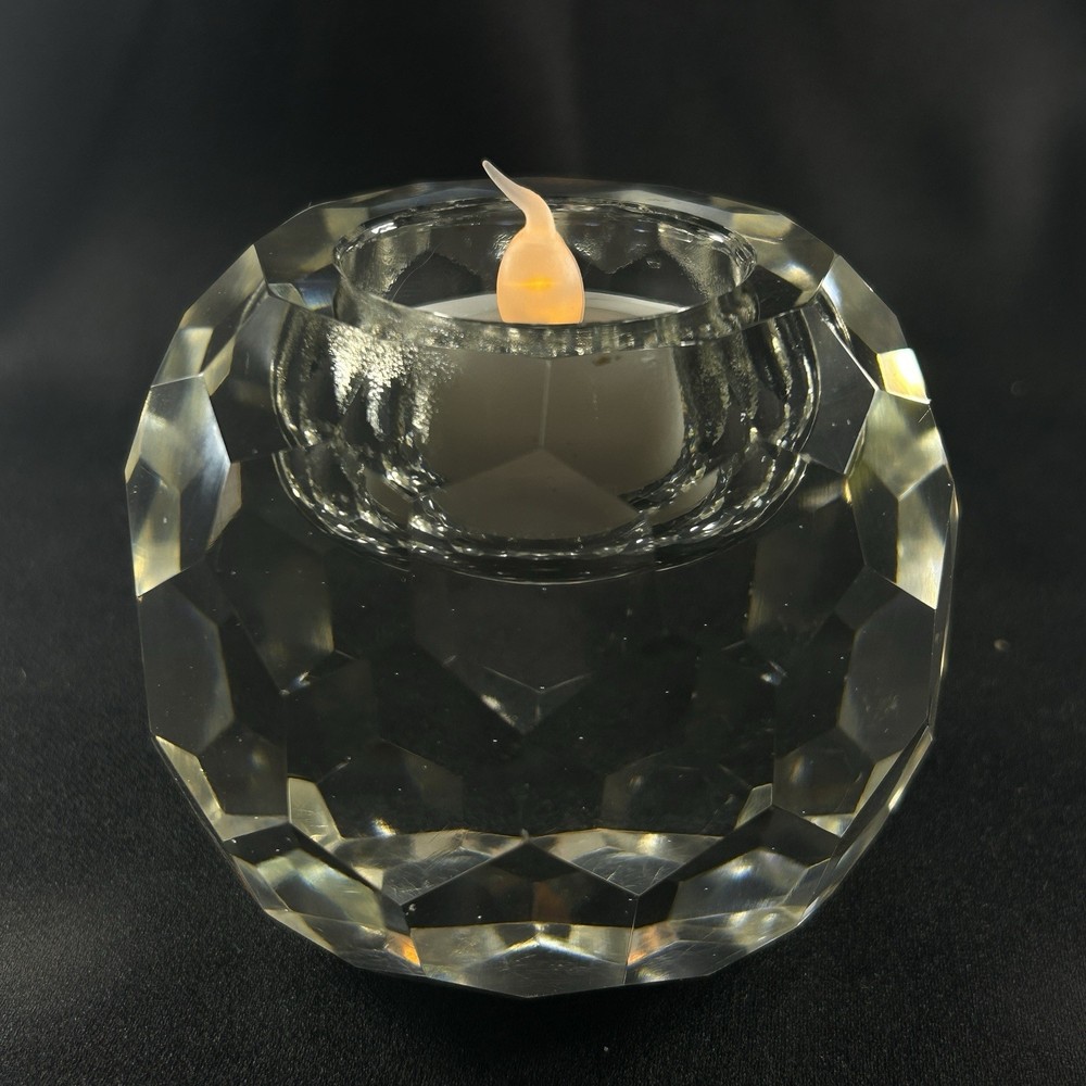 Faceted Crystal Clear Round Votive Candle Holder