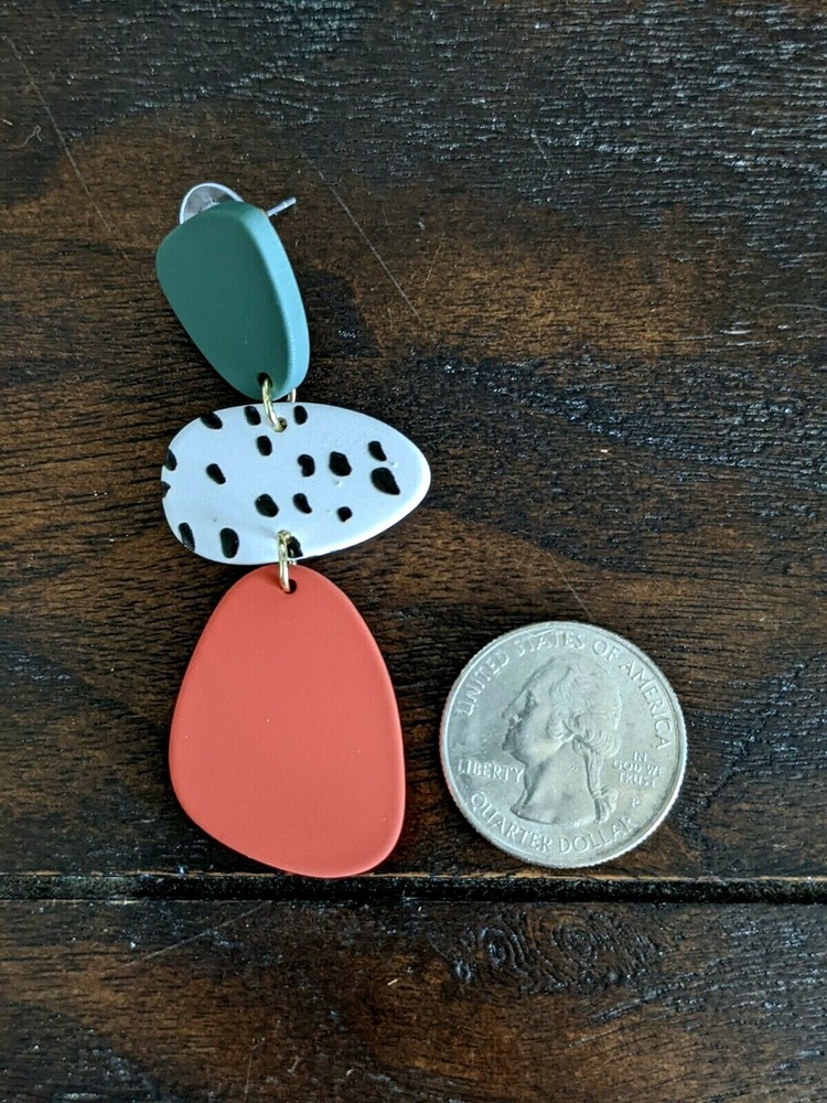"Amelia" Green White and Rust Clay Style Earrings