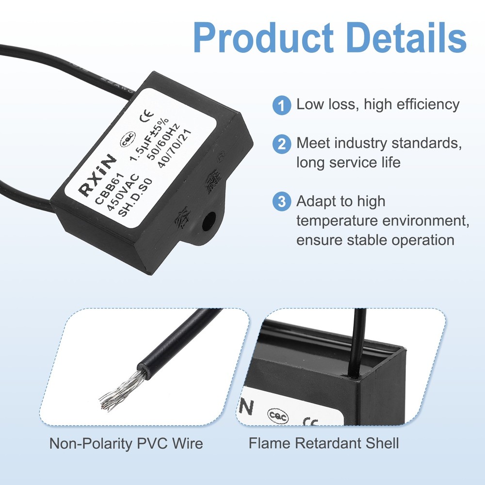 CBB61 Capacitor, 1.5uF 450V Plastic Ceiling Fan Capacitor