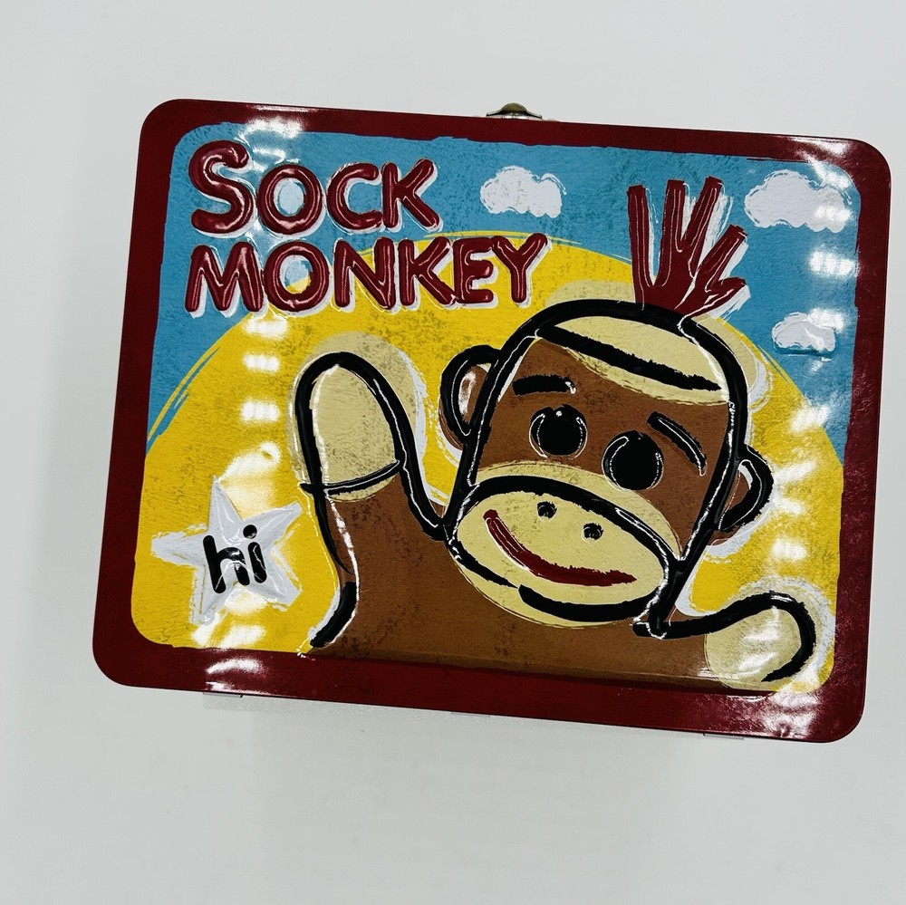 Schylling SOCK MONKEY Lunch Box or Keepsake Box NEW