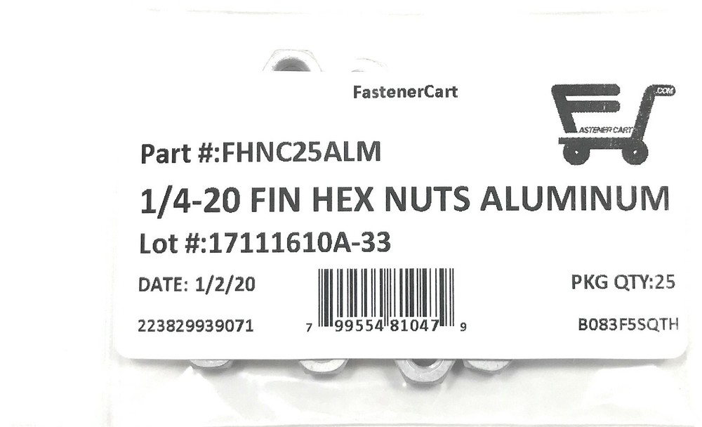 (25) 1/4-20 Finished Hex Nuts Aluminum - Solid Aluminum (25 Pieces)